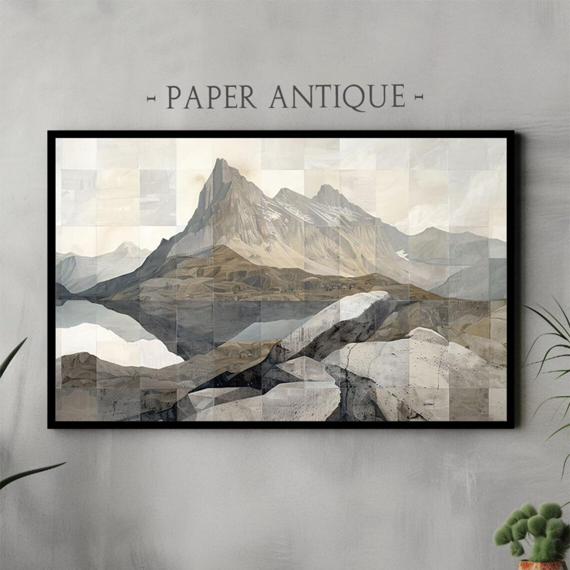 Art For Frame Tv Modern Mountain Landscape Painting Neutral Tones Abstract Nature Scenery