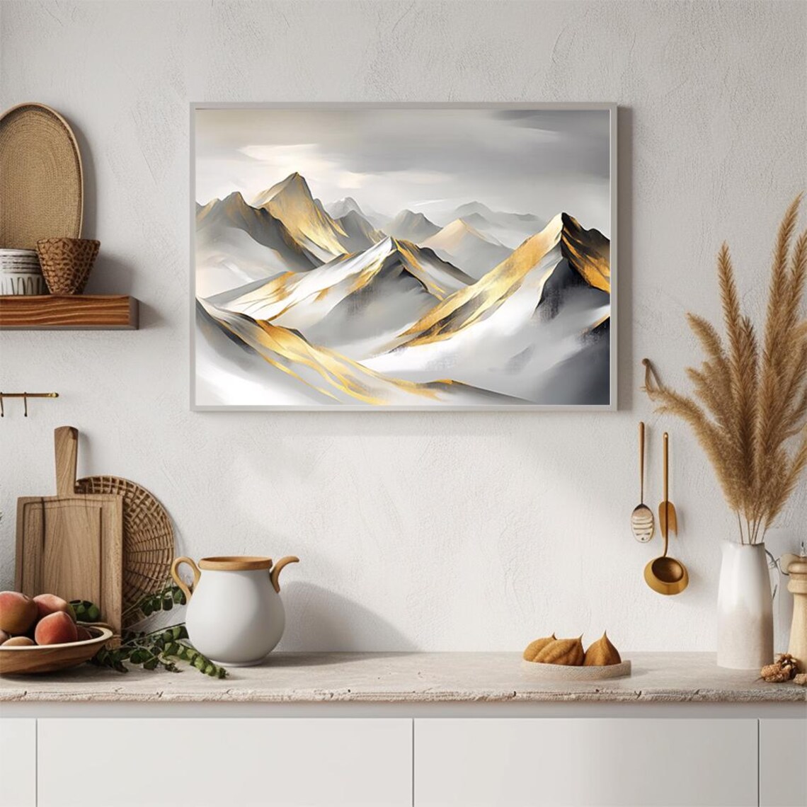 Golden Mountain Peaks Abstract Landscape Painting Wall Art Modern Decor Instant Ls - Image 4