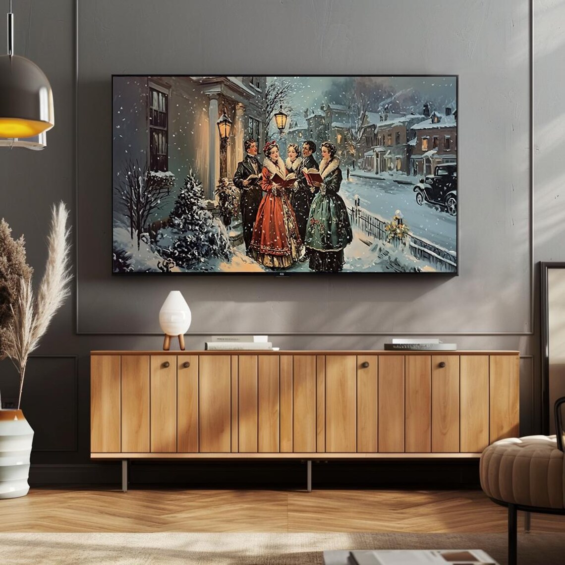 Victorian Carolers Snowy Night Vintage Christmas Street Scene Poster - Image 4