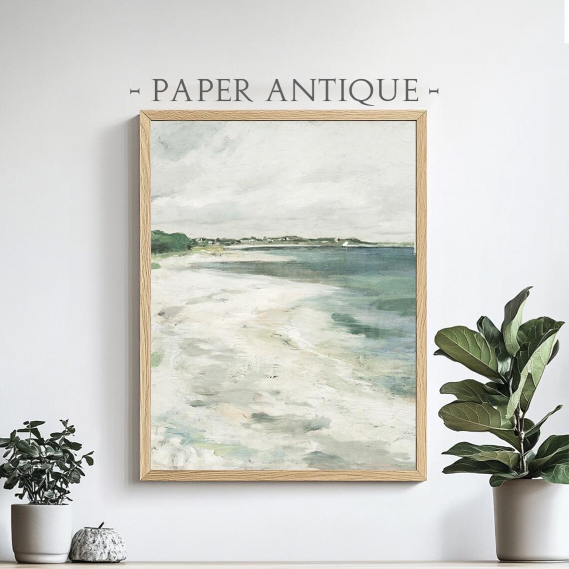 Soft Beach Shoreline Pale Green Watercolor Coastal Painting Poster