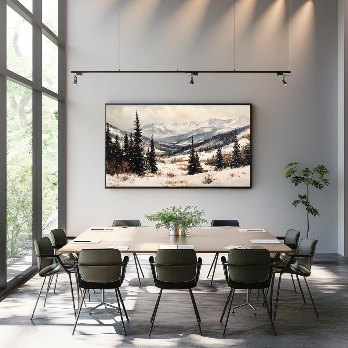 Snow Covered Mountain Valley Pine Trees Winter Scene Art Poster - Image 3