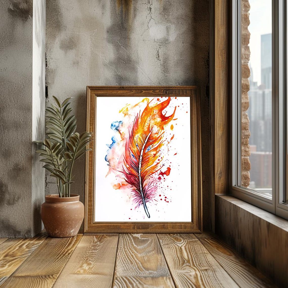 Vibrant Abstract Feather Watercolor Art Splash Painting Poster - Image 3