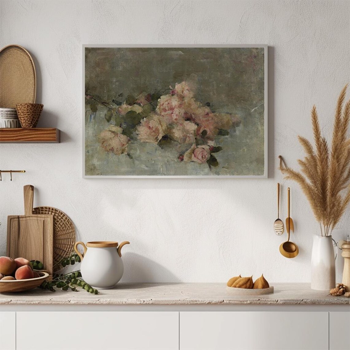 Blush Pink Roses Still Life Vintage Floral Oil Painting Poster - Image 4
