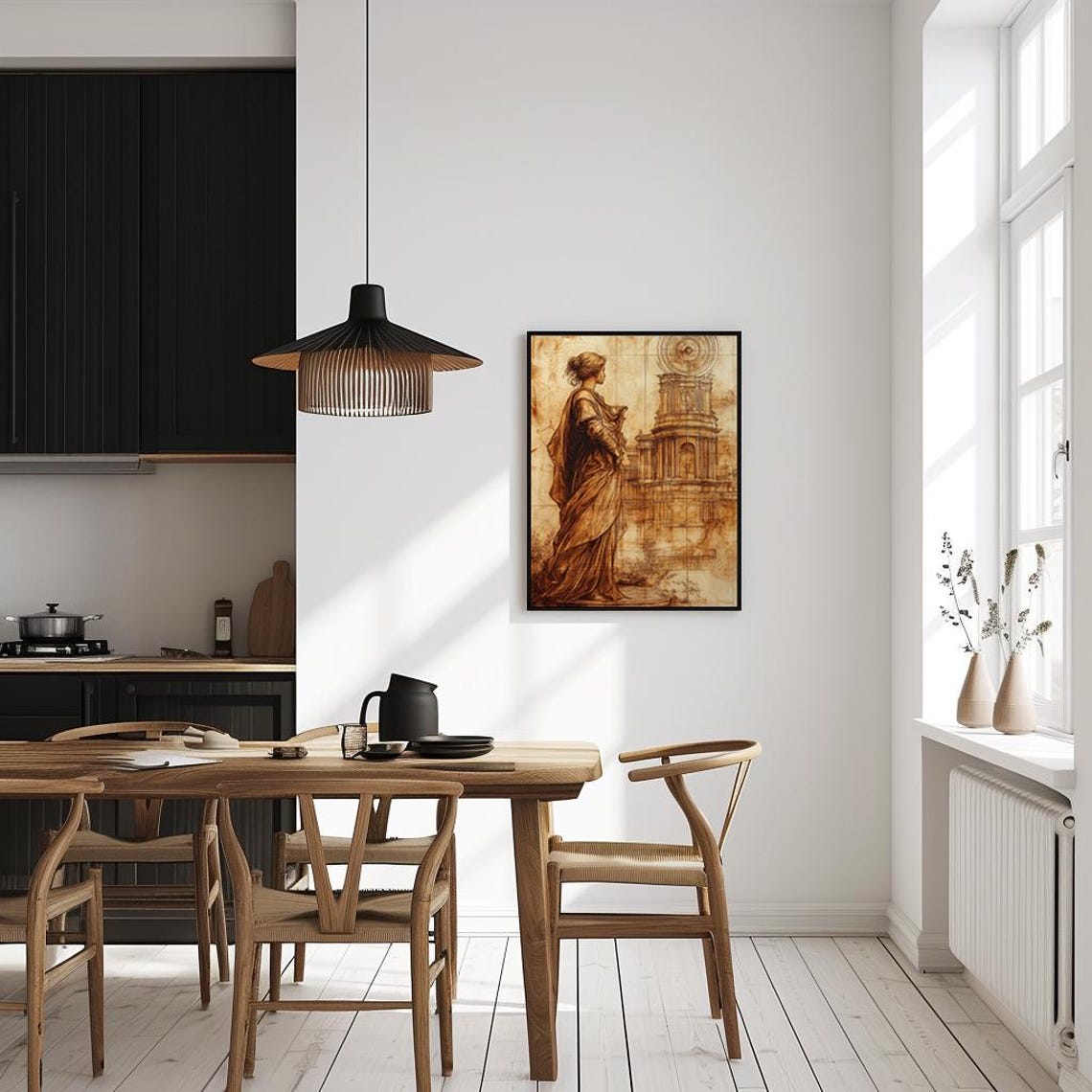 Classical Woman and Architecture Sepia Sketch Historic Poster - Image 4
