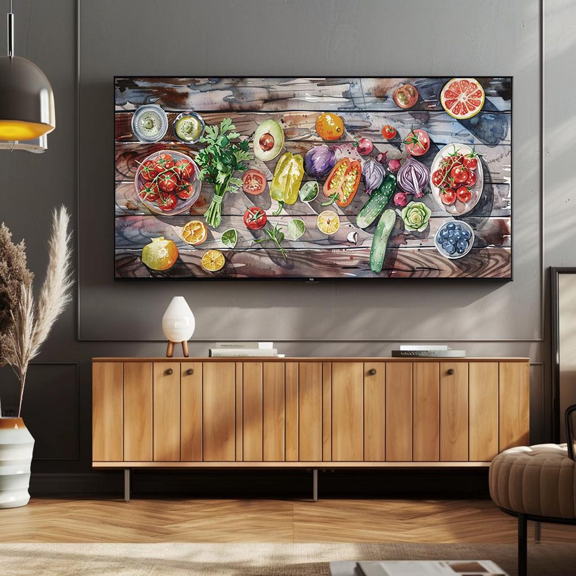 Fresh Vegetables Watercolor Kitchen Scene Rustic Table Poster - Image 2
