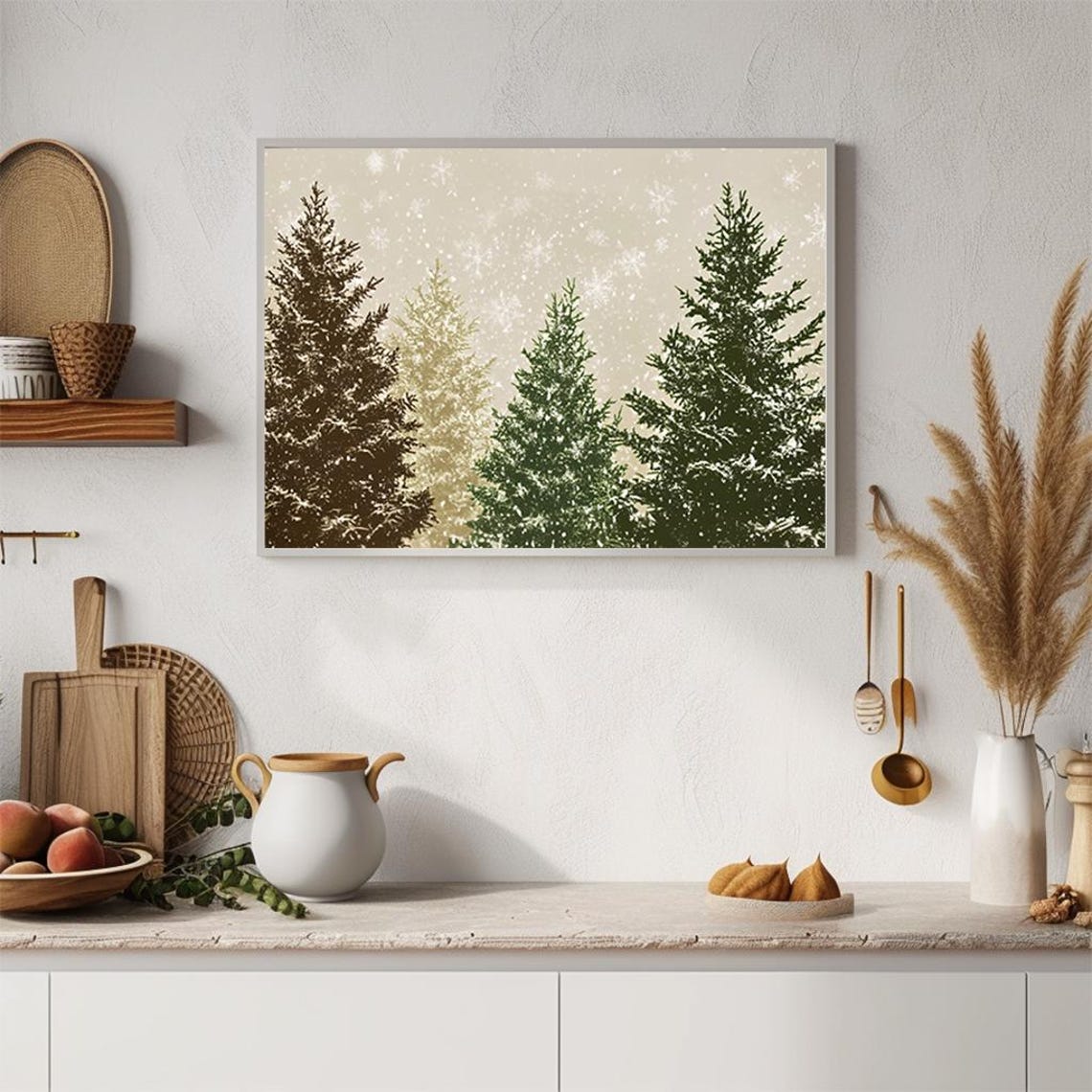 Snowy Evergreen Trees Vintage Winter Forest Landscape Poster - Image 4