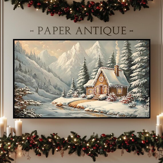 Snowy Mountain Cabin Cozy Winter Christmas Scenic Landscape Poster