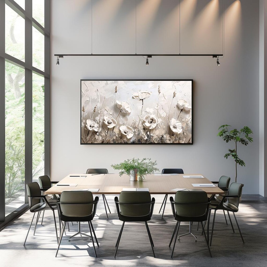 White Poppies Impasto Neutral Floral Oil Painting Minimalist Poster - Image 3