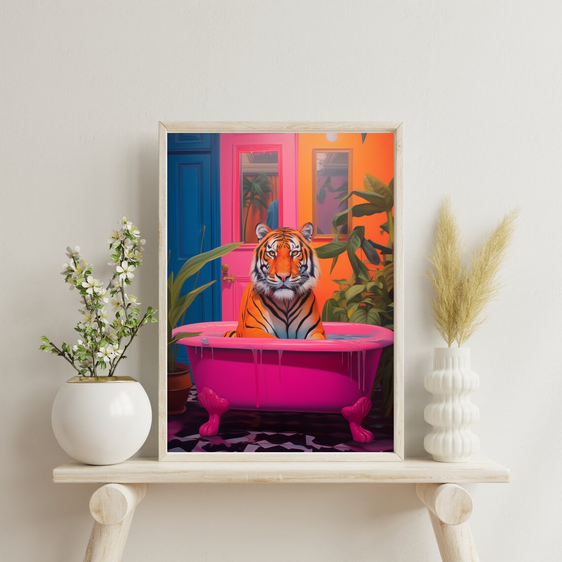 Tiger In A Bath, Whimsical Bathroom Wall Art Print - Image 2