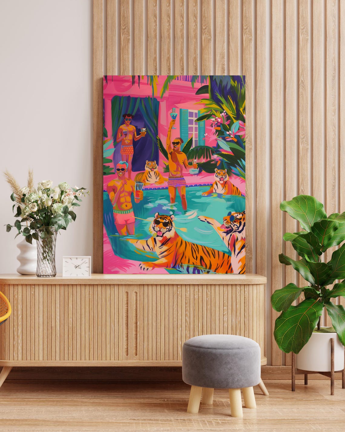 Joyful Tigers and Friends Throwing a Summer Pool Party Poster - Image 3