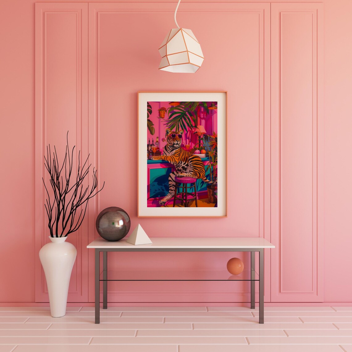 Tiki Tiger Maximalist Art Print, Tropical Boho - Image 3
