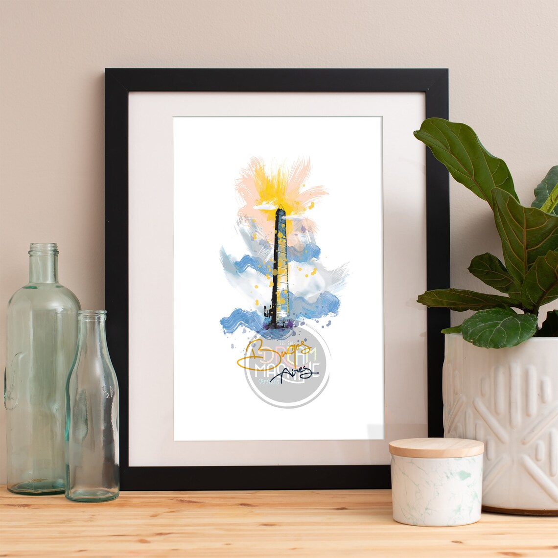 Buenos Aires Skyline, Watercolor Travel Poster