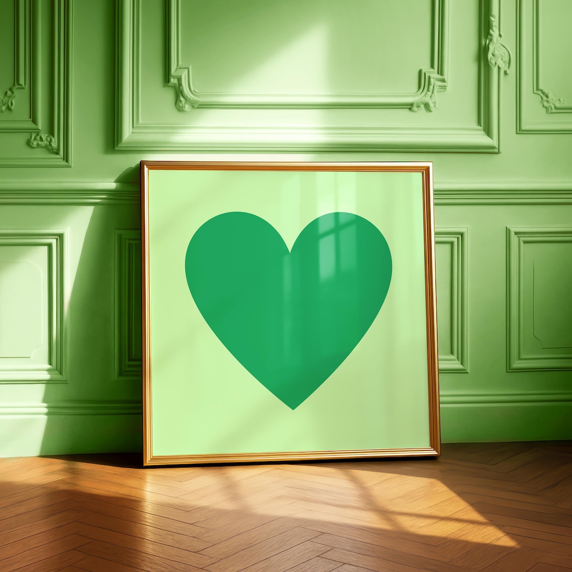 Green Heart Bold Minimalist Modern Mint Color Block Art Poster