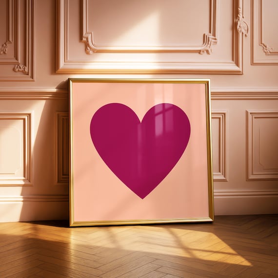 Burgundy Heart Minimalist Modern Romantic Peach Wall Decor Poster