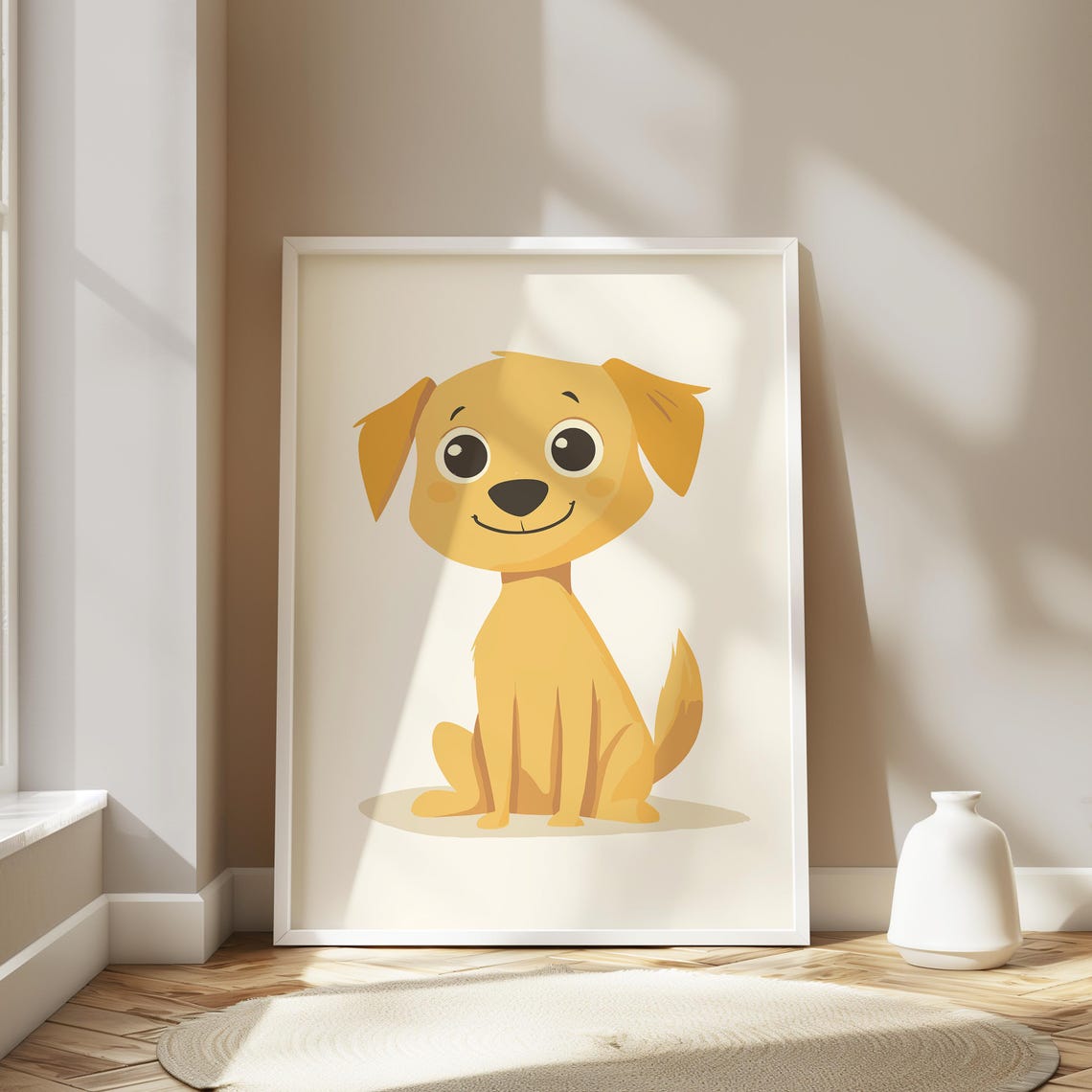 Adorable Golden Puppy With Big Eyes Nursery Cartoon Wall Art - Image 2