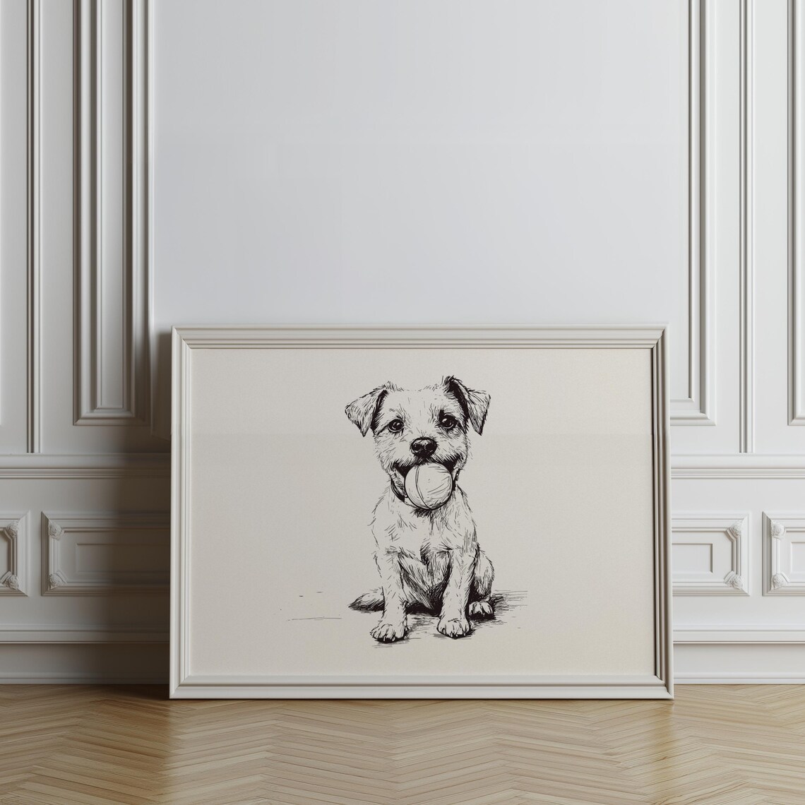 Jack Russell Terrier Sitting With Ball Ink Sketch Puppy Poster - Image 3