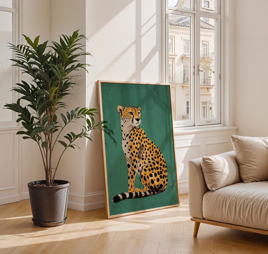 Wild Cheetah Wall Art Trendy Poster Leopard Print Decor Retro Vintage Drawing Animal - Image 2
