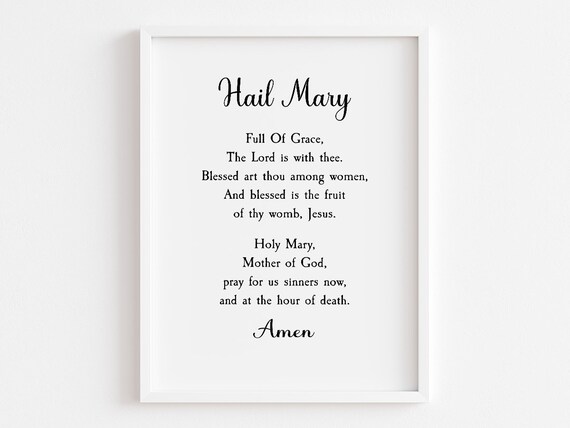 Hail Mary Full Prayer Script Typography Catholic Devotional Poster