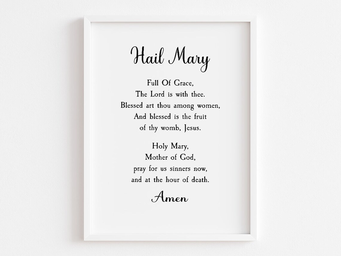 Hail Mary Full Prayer Script Typography Catholic Devotional Poster
