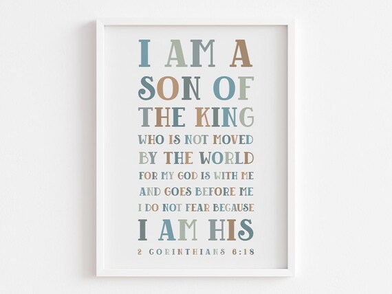 I Am Son of a King 2 Corinthians 6 18 Christian Bible Verse Nursery Poster