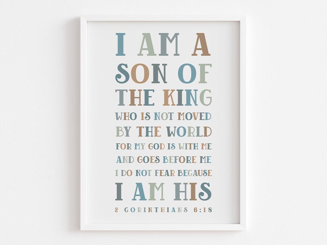 I Am Son of a King 2 Corinthians 6 18 Christian Bible Verse Nursery Poster