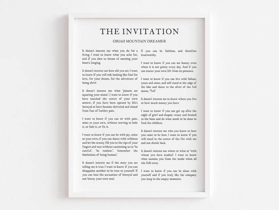 The Invitation Poem Oriah Mountain Dreamer Courage Minimal Poster