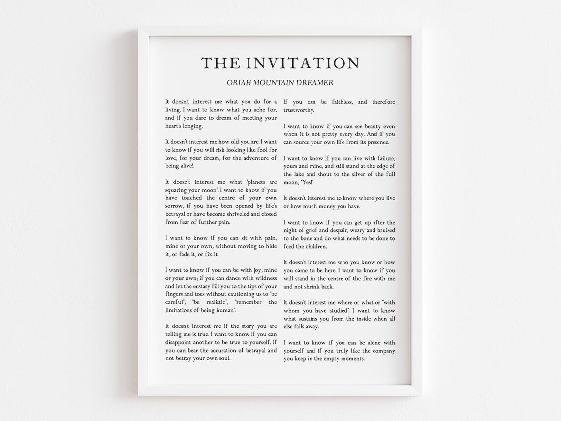 The Invitation Poem Oriah Mountain Dreamer Courage Minimal Poster