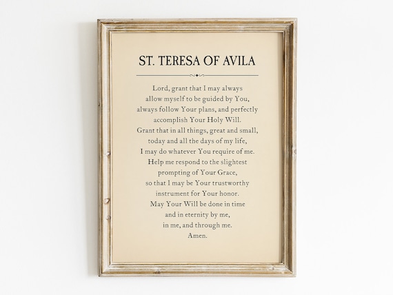 Saint Teresa Of Avila Prayer Guided By Your Will Vintage Wall Art
