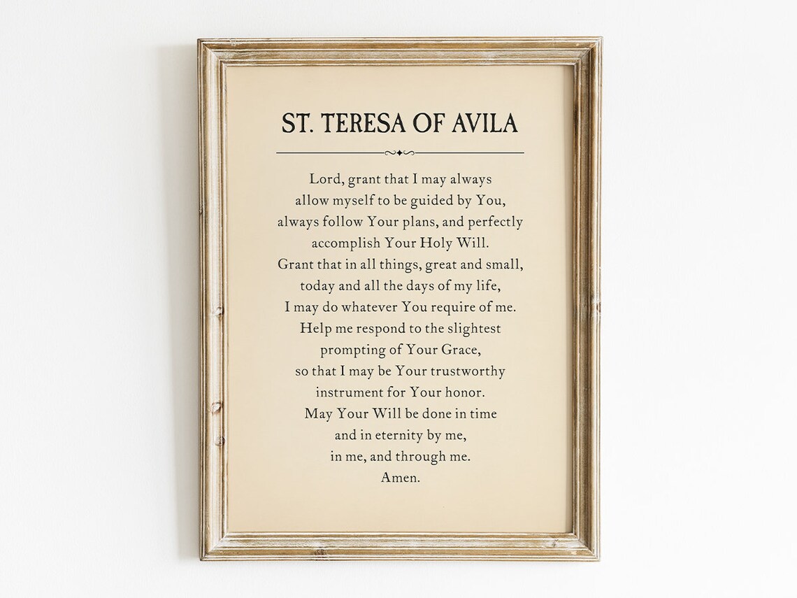 Saint Teresa Of Avila Prayer Guided By Your Will Vintage Wall Art