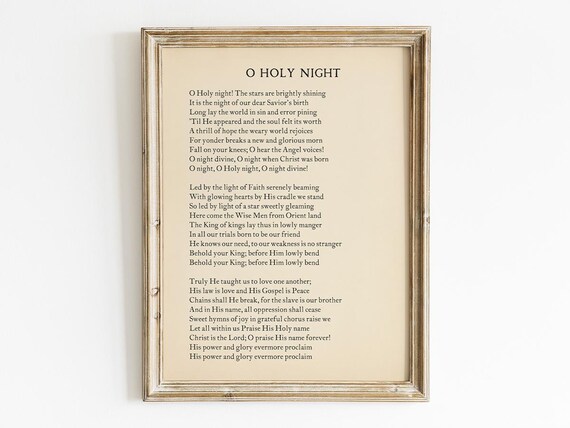 O Holy Night Christmas Carol Lyrics Vintage Full Text Wall Art