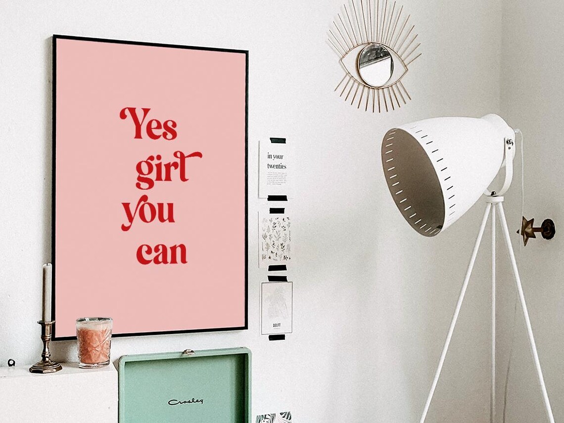 Yes Girl You Can Retro Pink Feminist Empowerment Quote Wall Art - Image 3