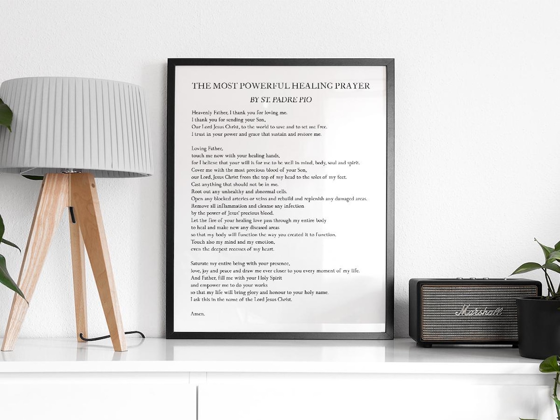 St Padre Pio Most Powerful Healing Prayer Catholic Devotional Poster - Image 2