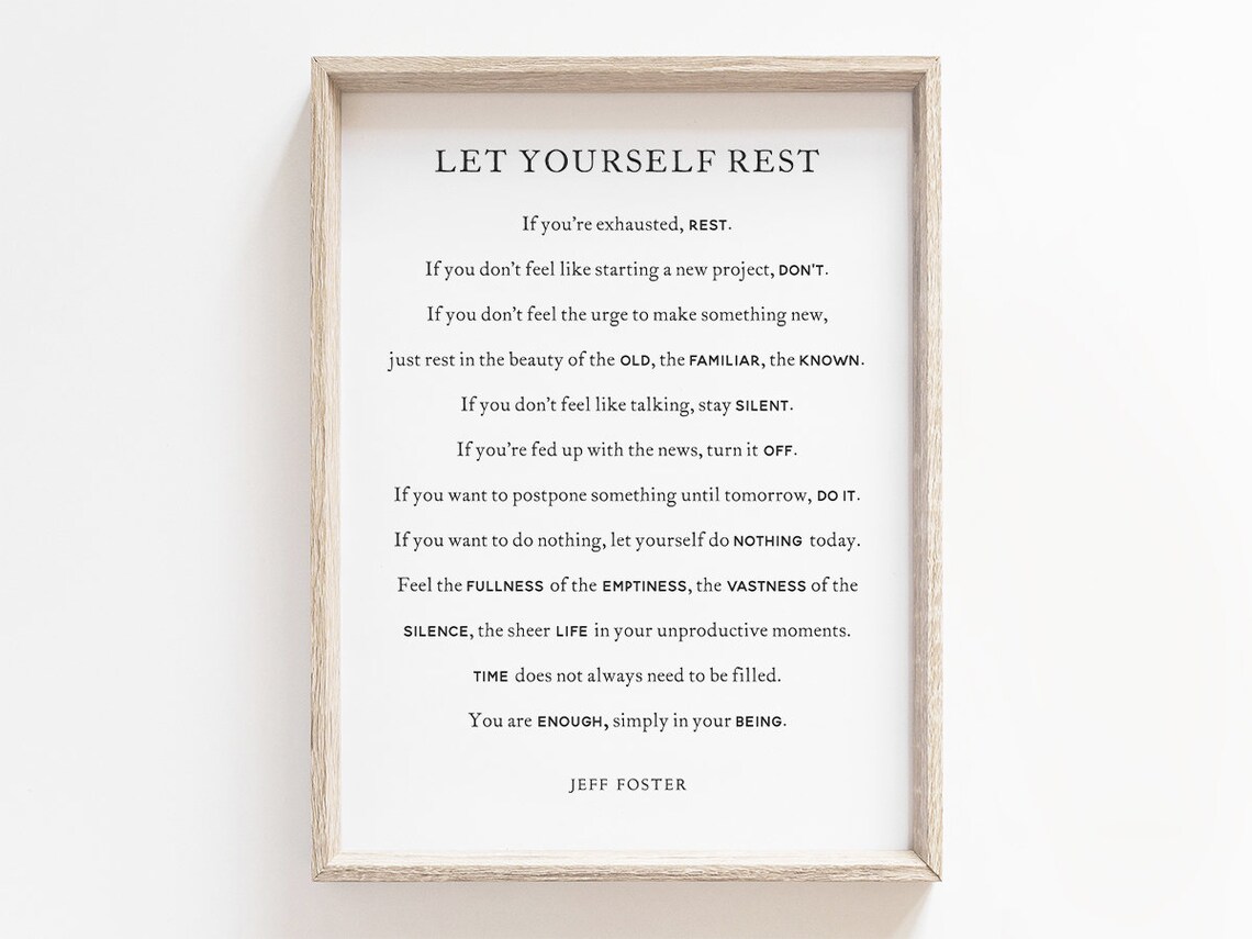 Let Yourself Rest Poem, Bedroom Typography Decor