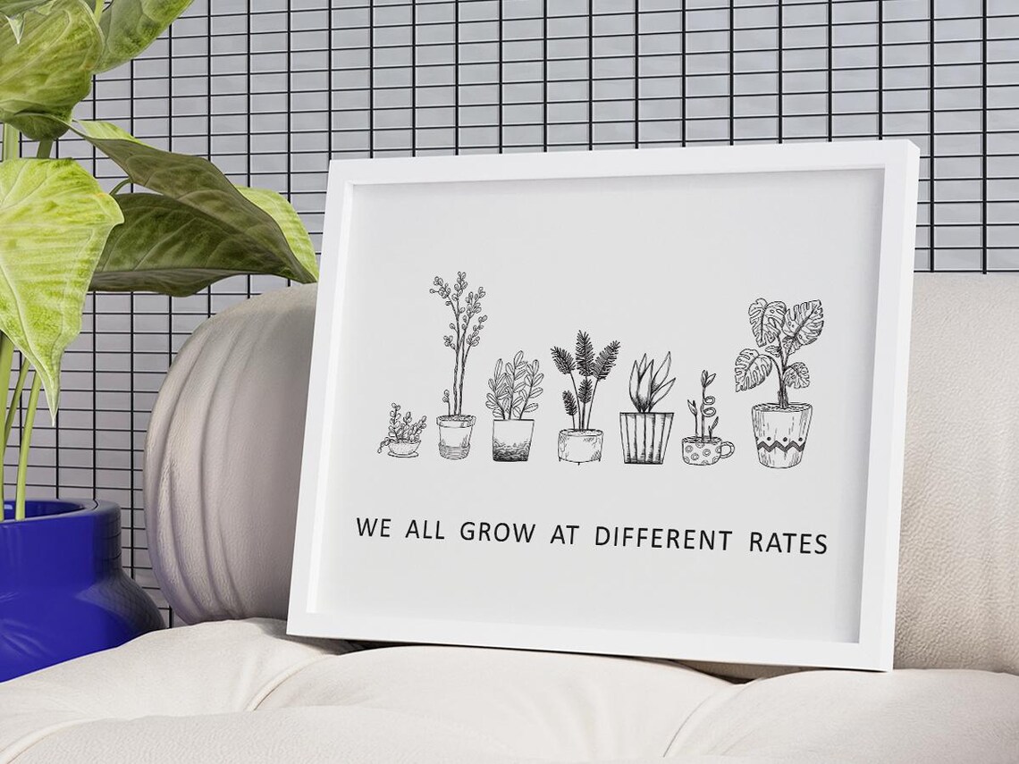 We All Grow At Different Rates Potted Plants Sketch Art Poster - Image 3