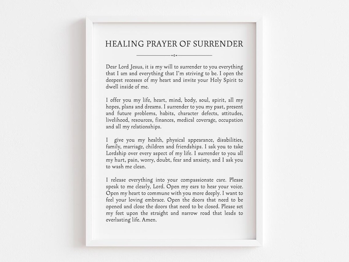 Healing Prayer Of Surrender Full Devotional Christian Prayer Poster