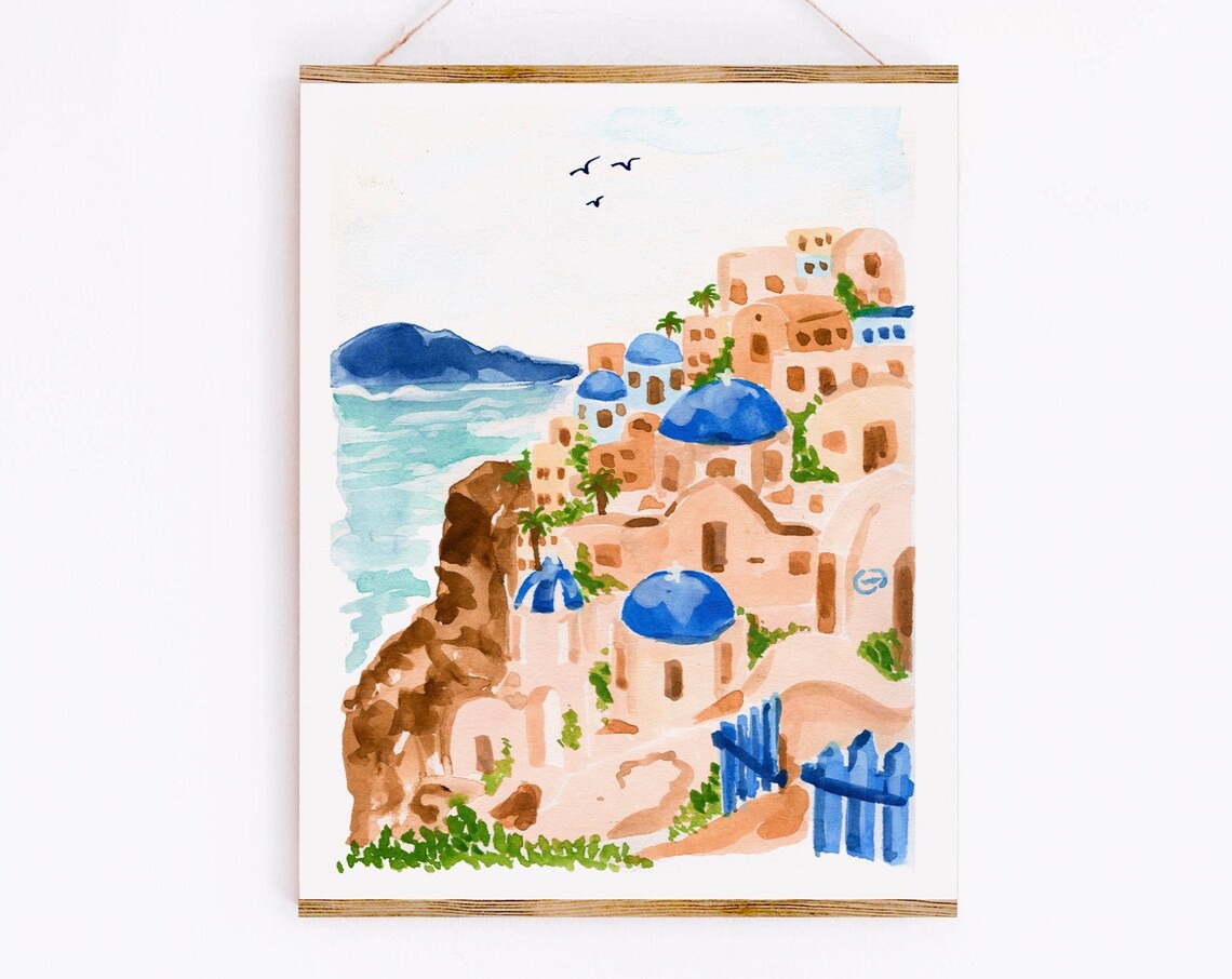 Santorini Greece Travel Poster, Coastal Wall Art