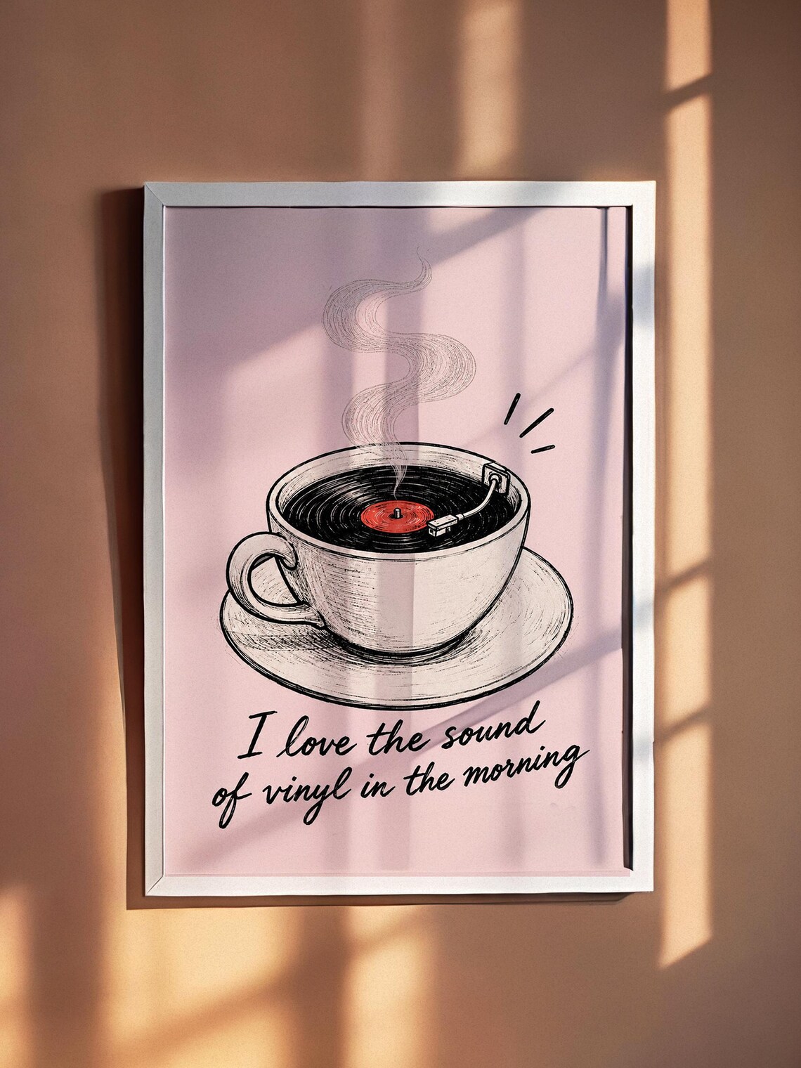 I Love the Sound of Vinyl Coffee Poster Retro Pink Music Lover Kitchen Decor