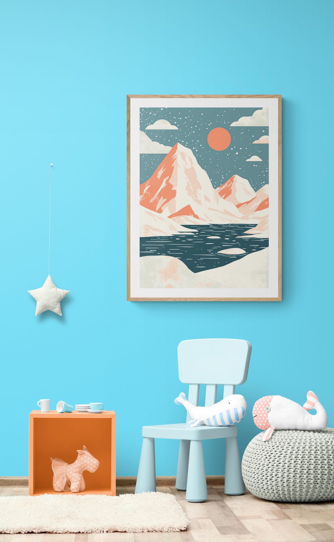 South Pole Adventure Snowy Mountains Icy Lake Sunset Kids Art Poster - Image 3