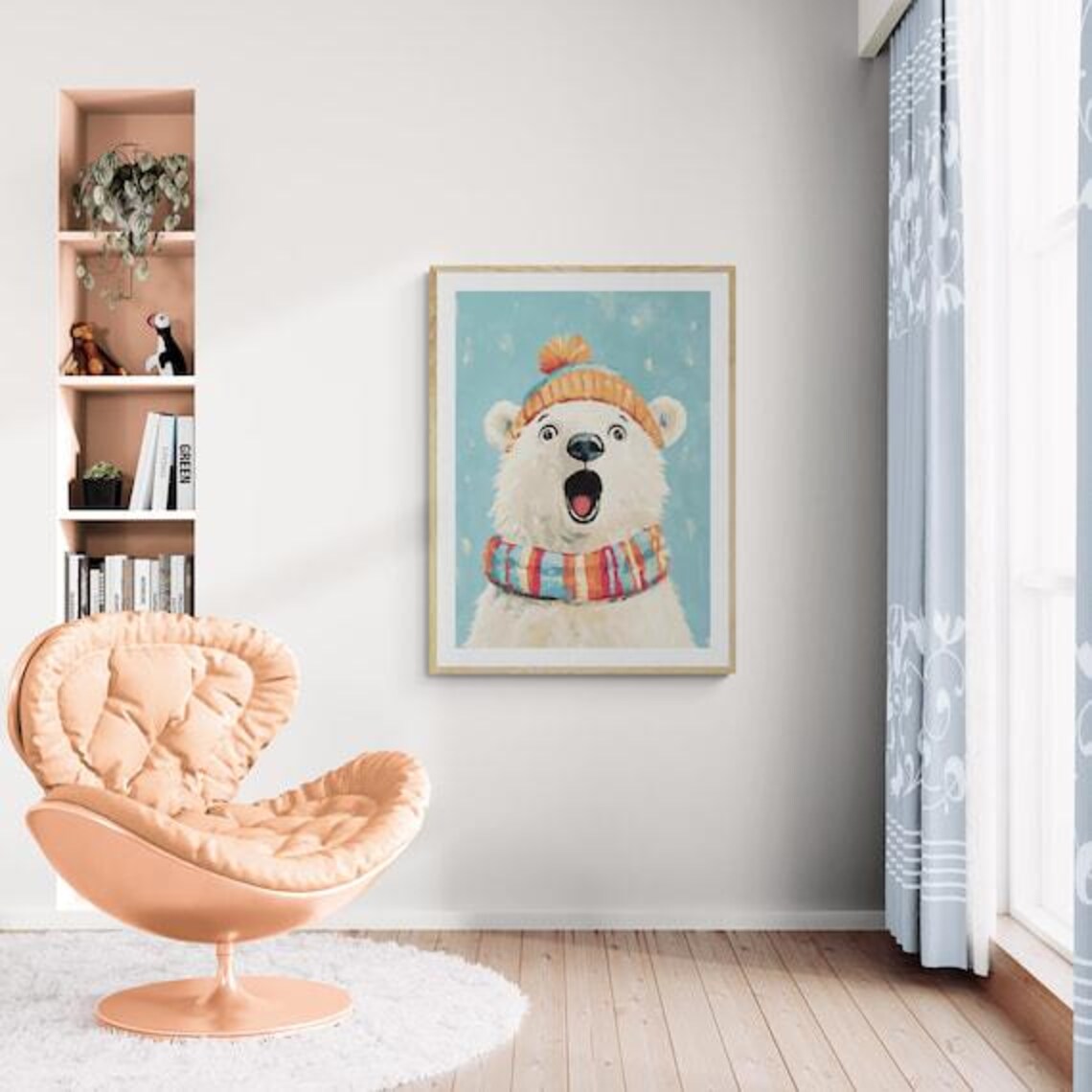 Cheerful Polar Bear Winter Hat Scarf Cute Arctic Kids Wall Art Poster - Image 4
