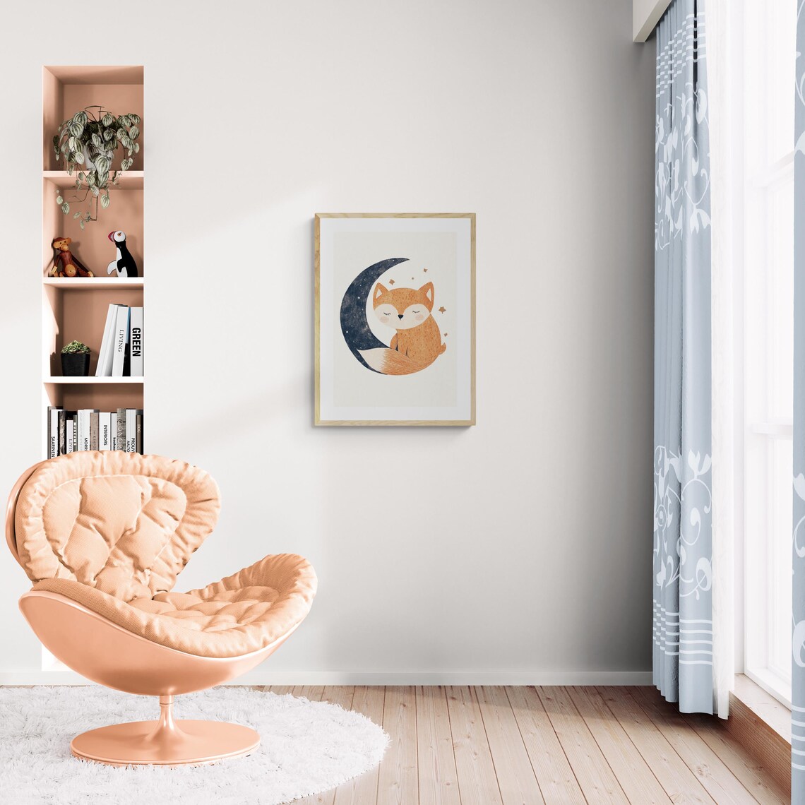 Sleeping Fox And Crescent Moon Stars Cute Nursery Animal Wall Art Print - Image 3