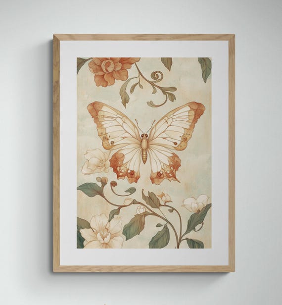 Art Nouveau Butterfly Ornate Vintage Butterfly Print Nature Inspired Home Decor