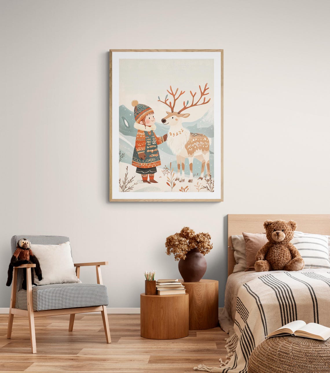 Sami Child And Reindeer Nordic Winter Snow Cultural Kids Wall Art - Image 3