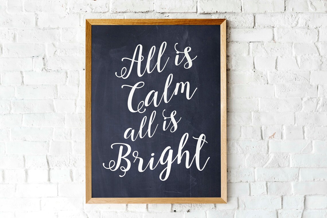 All Is Calm All Is Bright Chalkboard Christmas Holiday Calligraphy Poster - Image 2