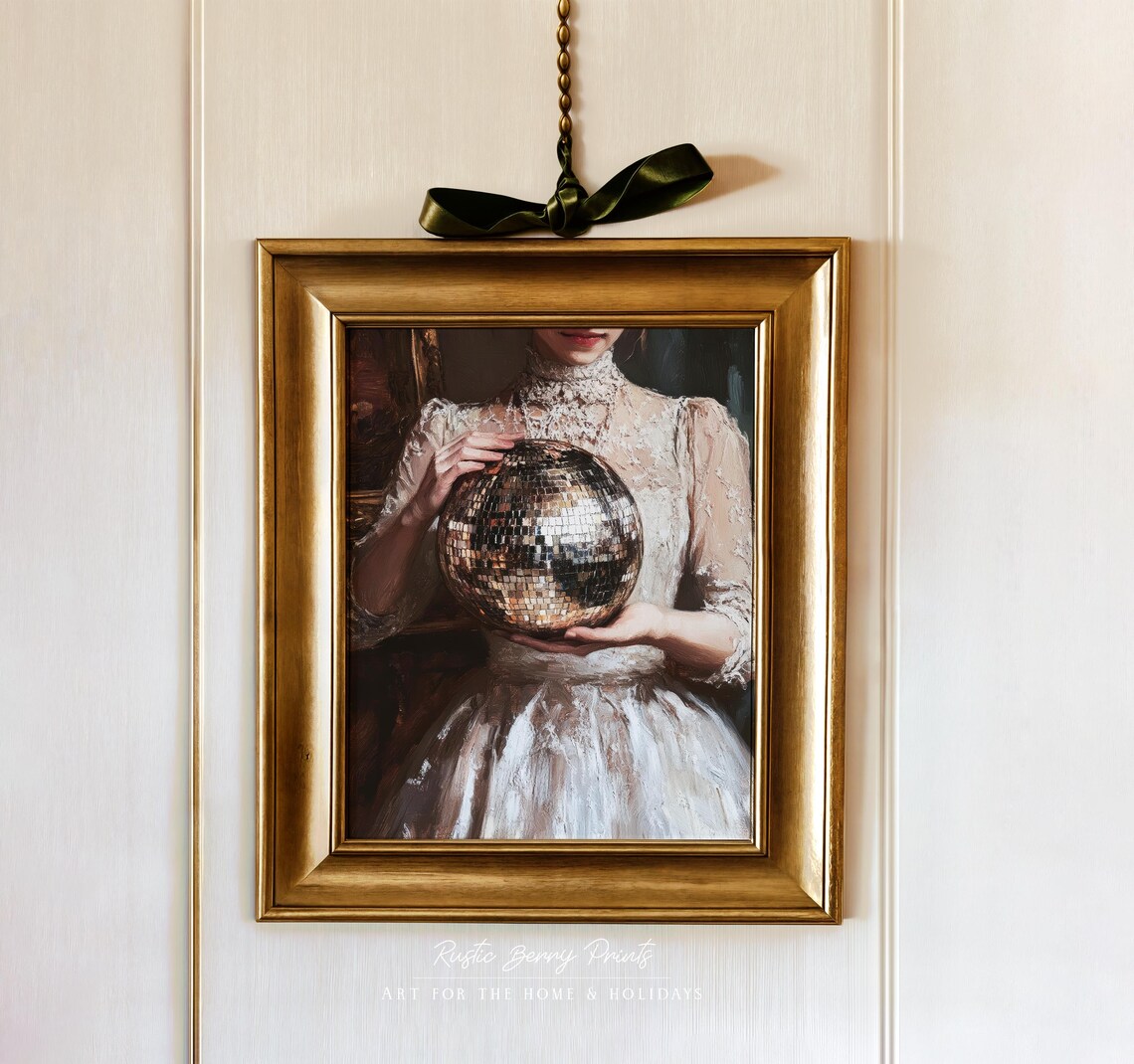 Disco Ball Queen White Lace Victorian Gown Painting Wall Art