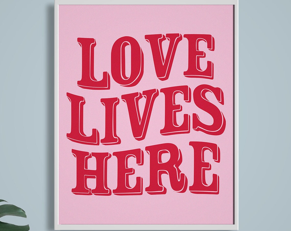 Love Lives Here Bold Red Retro Typography Home Quote Art Poster