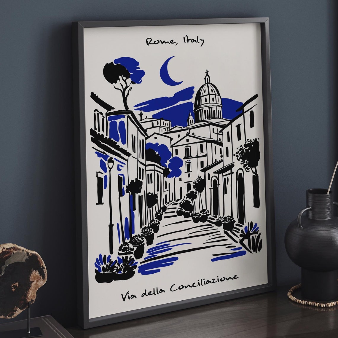 Rome Italy Street Scene Poster Via Della Conciliazione Art Print Vintage Travel Decor Italian Cityscape Wall Art Airbnb Home Decoration