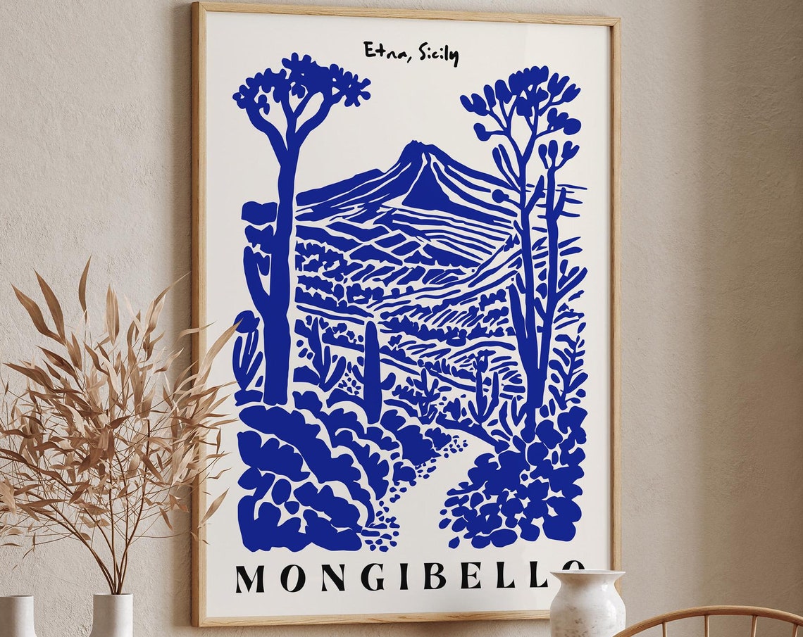 Etna Sicily Blue Indigo Mongibello Volcano Landscape Wall Poster