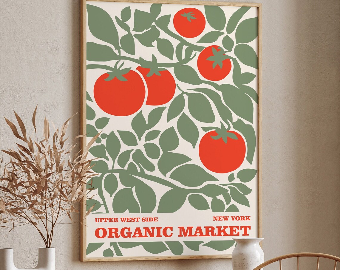 New York Organic Market Tomato Vine Retro Farmhouse Kitchen Wall Art - Image 6