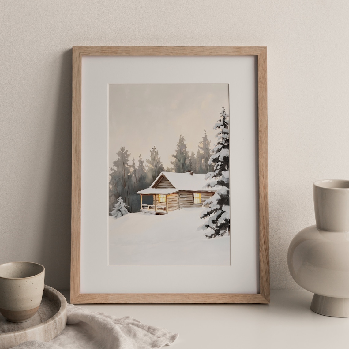 Winter Cottage Vintage Snowy Landscape Art Print - Image 3