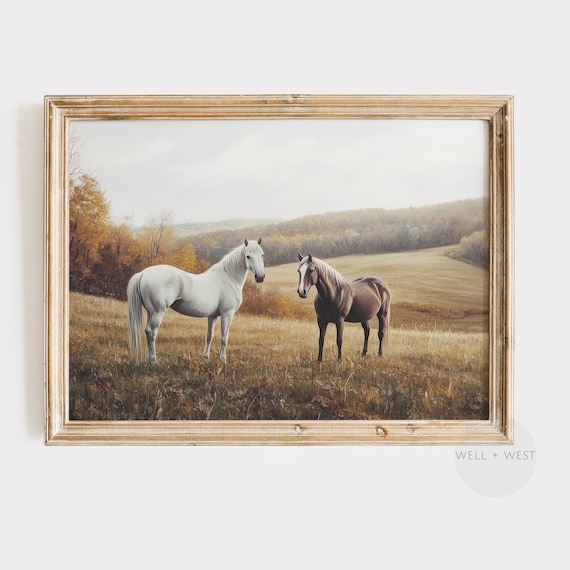 Horse Vintage Style Autumn Field Art Print